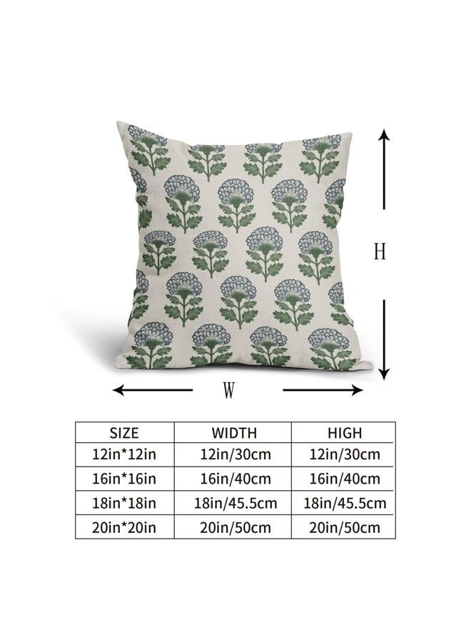 Aytipun Blue Green Floral Block Print Pillow Covers 18x18 Set of 2 Flower Pattern Cream Spring Summer Decorative Throw Pillowcases Outdoor Rustic Farmhouse Cushion Cases Decor for Home Couch Sofa Bed - Image 5