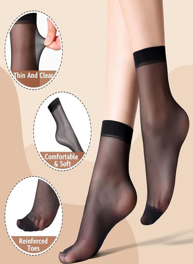 Yanwenx 2 Pairs Women's Nylon Ankle Short Sheer Socks_Black|Beige - Image 2