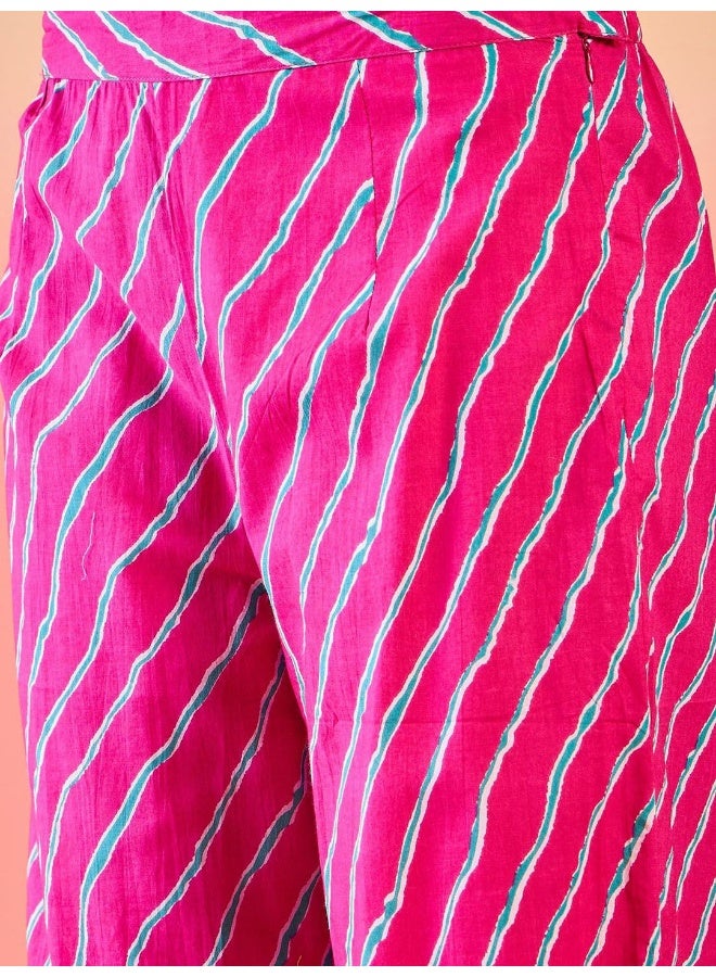 AKS Blue Bandhani Print Cotton Kurta Afgani Pant Set With Ruffled Dupatta  - Image 3