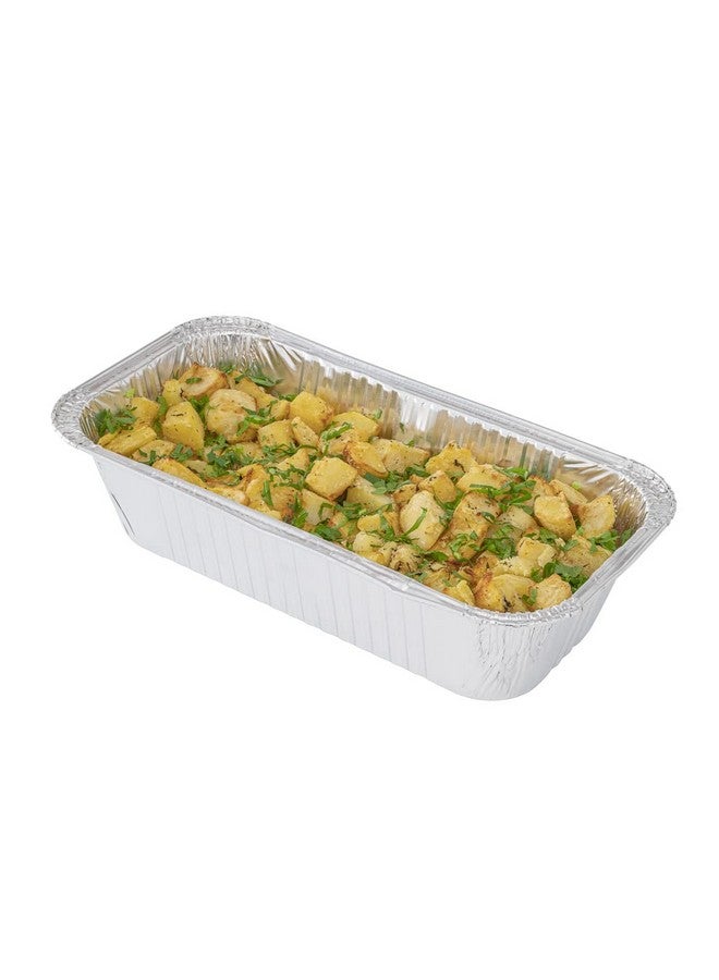 Restaurantware Restaurantware Foil Lux 12.5 x 6.5 Inch Loaf Foil Pans 25 Oven-Ready Foil Trays Lids Sold Separately 1/3 Third-Size 5 LB Silver Aluminum Disposable Baking Pans Freezable  - Image 1