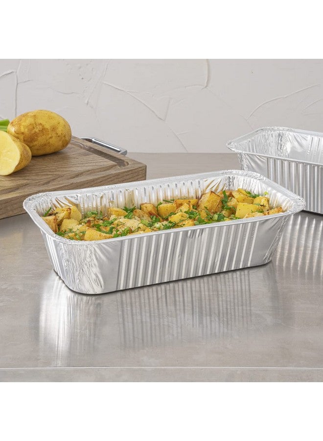Restaurantware Restaurantware Foil Lux 12.5 x 6.5 Inch Loaf Foil Pans 25 Oven-Ready Foil Trays Lids Sold Separately 1/3 Third-Size 5 LB Silver Aluminum Disposable Baking Pans Freezable  - Image 3