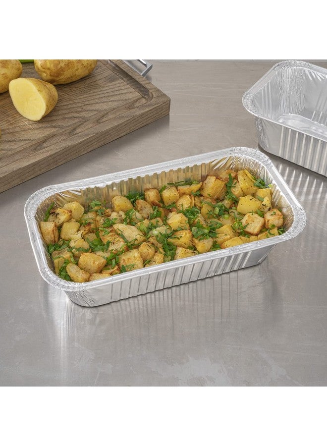 Restaurantware Restaurantware Foil Lux 12.5 x 6.5 Inch Loaf Foil Pans 25 Oven-Ready Foil Trays Lids Sold Separately 1/3 Third-Size 5 LB Silver Aluminum Disposable Baking Pans Freezable  - Image 4
