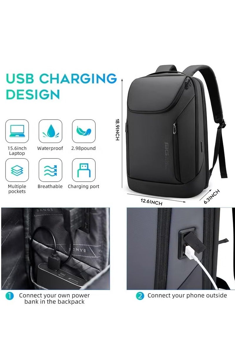 بانجي حقيبة ظهر رجالية للسفر والعمل بسعة 38 لترًا، حقيبة ظهر للكمبيوتر قابلة للتوسيع ومقاومة للماء مع منفذ شحن USB، حقيبة ظهر متينة للكمبيوتر المحمول مقاس 15.6 بوصة، مناسبة للمكتب والدراسة - Image 2