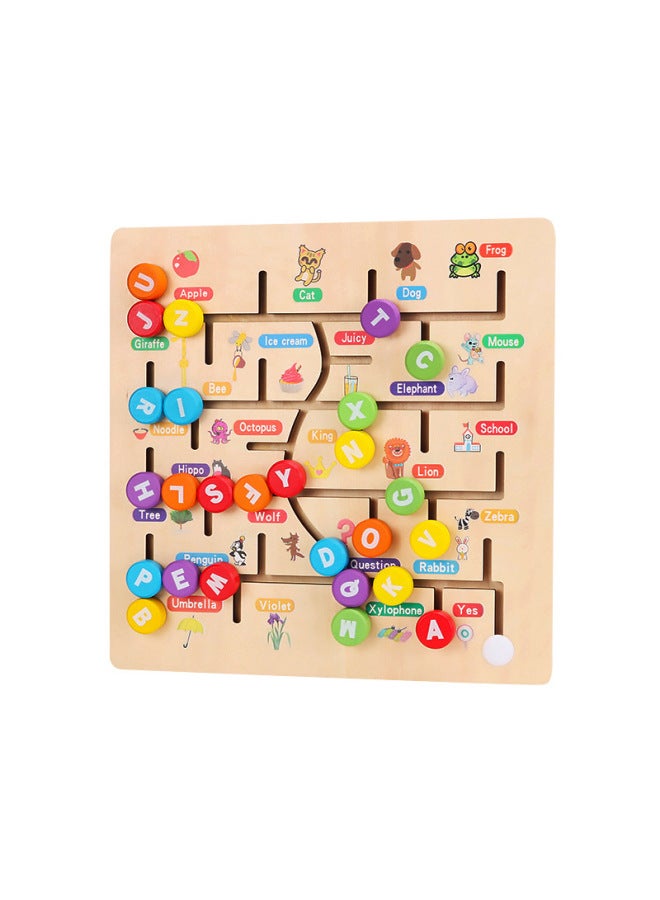 Children's Wooden Puzzle Digital Alphabet Walking Cognitive Hand-held Board Early Education Wooden Toy Baby Puzzle-Color:QZM Alphabet Position Finding - Image 1