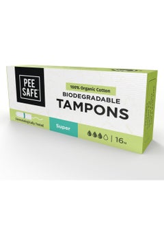 PeeSafe 100% Organic Cotton Tampons, Comfortable & Stain-Free, Biodegradable, Dermatologically tested, medium to heavy flow Super size, 16 tampons Pack Of 3 - pzsku/Z3DD385F76B502FCB6454Z/45/_/1714660876/0edf018f-22fc-4edc-9ddf-878d3e452089