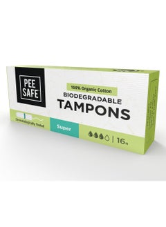 PEESAFE PeeSafe 100% Organic Cotton Tampons, Comfortable & Stain-Free, Biodegradable, Dermatologically tested, medium to heavy flow Super size, 16 tampons Pack Of 3  - Image 3