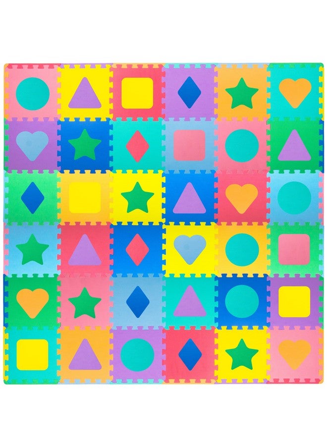 ProSource Kids Foam Puzzle Floor Play Mat With Shapes & Colors 36 Tiles, 12"X12" And 24 Borders - Image 1