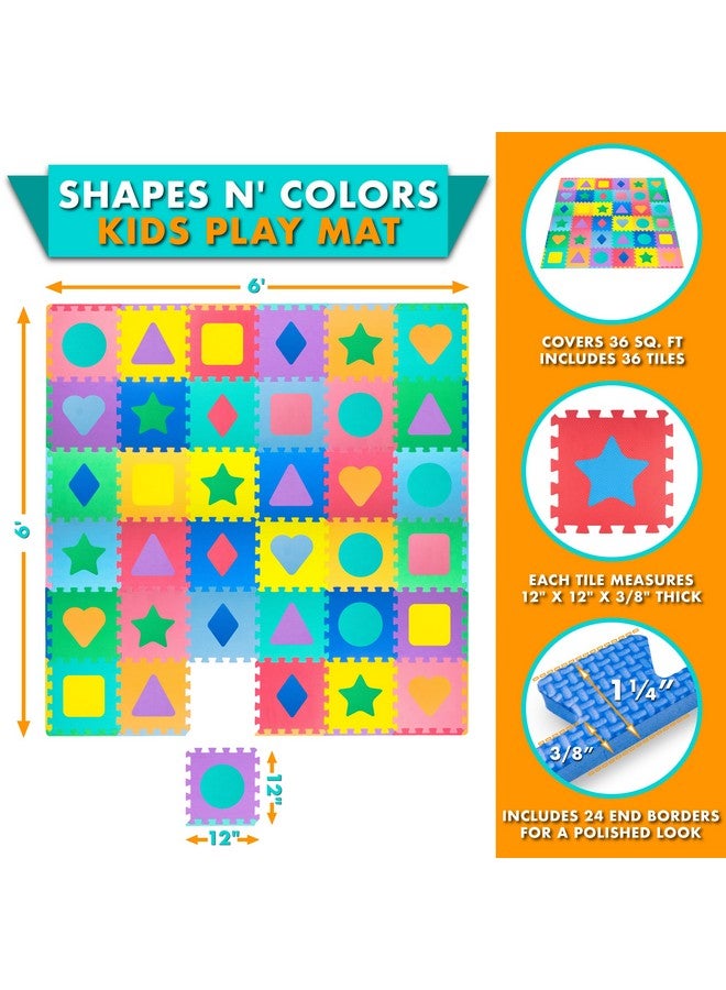 ProSource Kids Foam Puzzle Floor Play Mat With Shapes & Colors 36 Tiles, 12"X12" And 24 Borders - Image 2