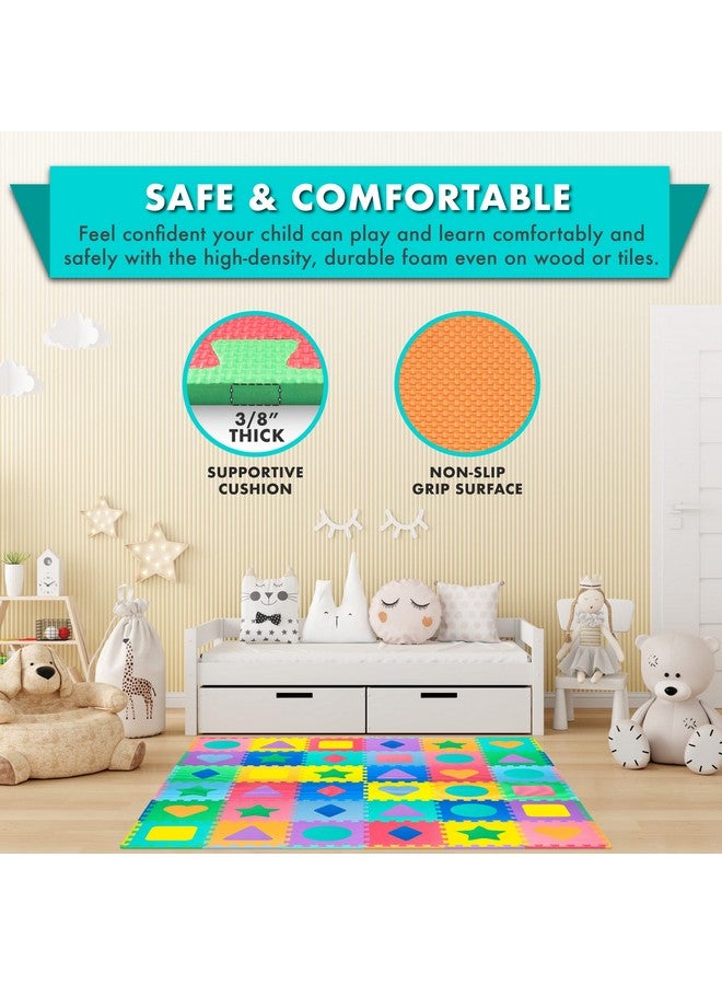ProSource Kids Foam Puzzle Floor Play Mat With Shapes & Colors 36 Tiles, 12"X12" And 24 Borders - Image 4