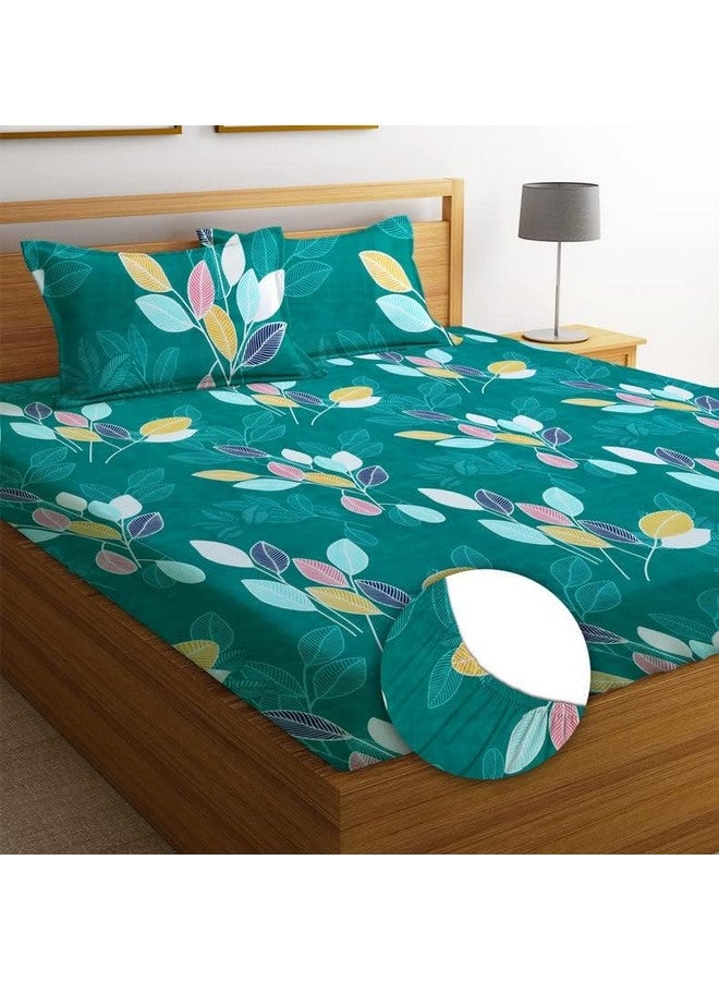BSB HOME BSB HOME Premium Cotton All Round Elastic Fitted Bedsheets with 2 Pillow Covers | Double Bed with Longlasting 180 TC Supersoft Wrinklefree | for 78x72+10 Mattress (Floral, Dark Green)  - Image 2