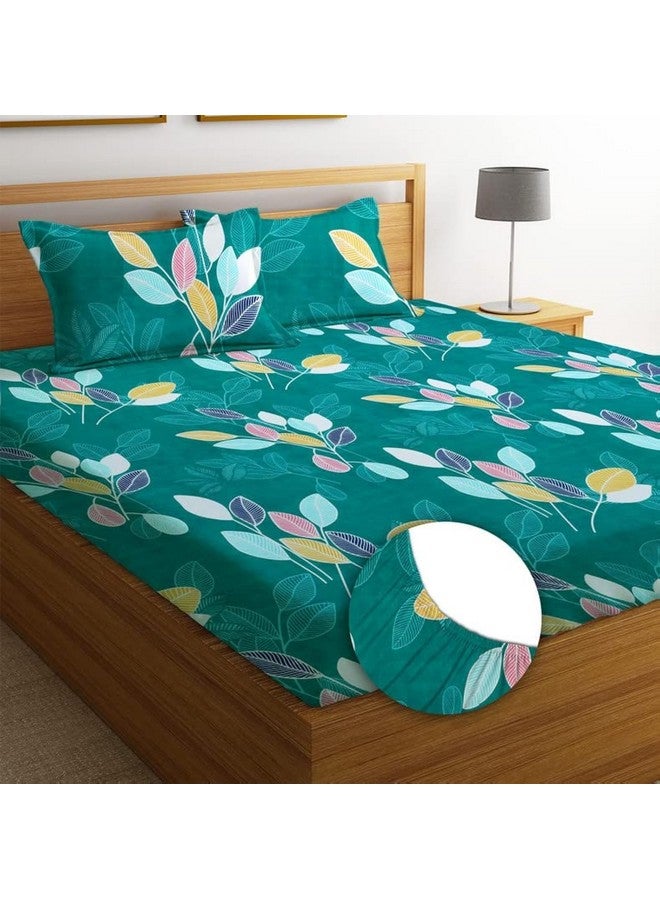 BSB HOME BSB HOME Premium Cotton All Round Elastic Fitted Bedsheets with 2 Pillow Covers | Double Bed with Longlasting 180 TC Supersoft Wrinklefree | for 78x72+10 Mattress (Floral, Dark Green)  - Image 1