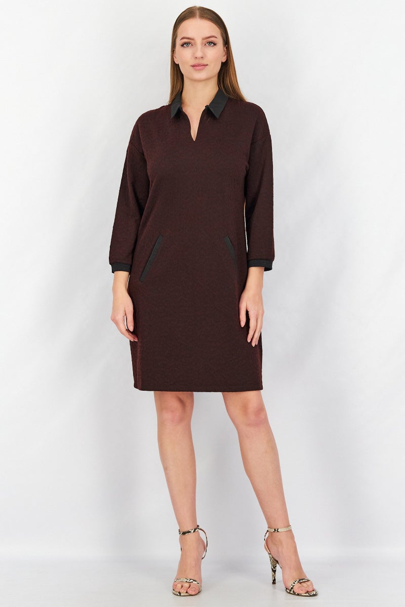 One Step Women Textured 3/4 Sleeve Mini Dress, Brown And Black - Image 3