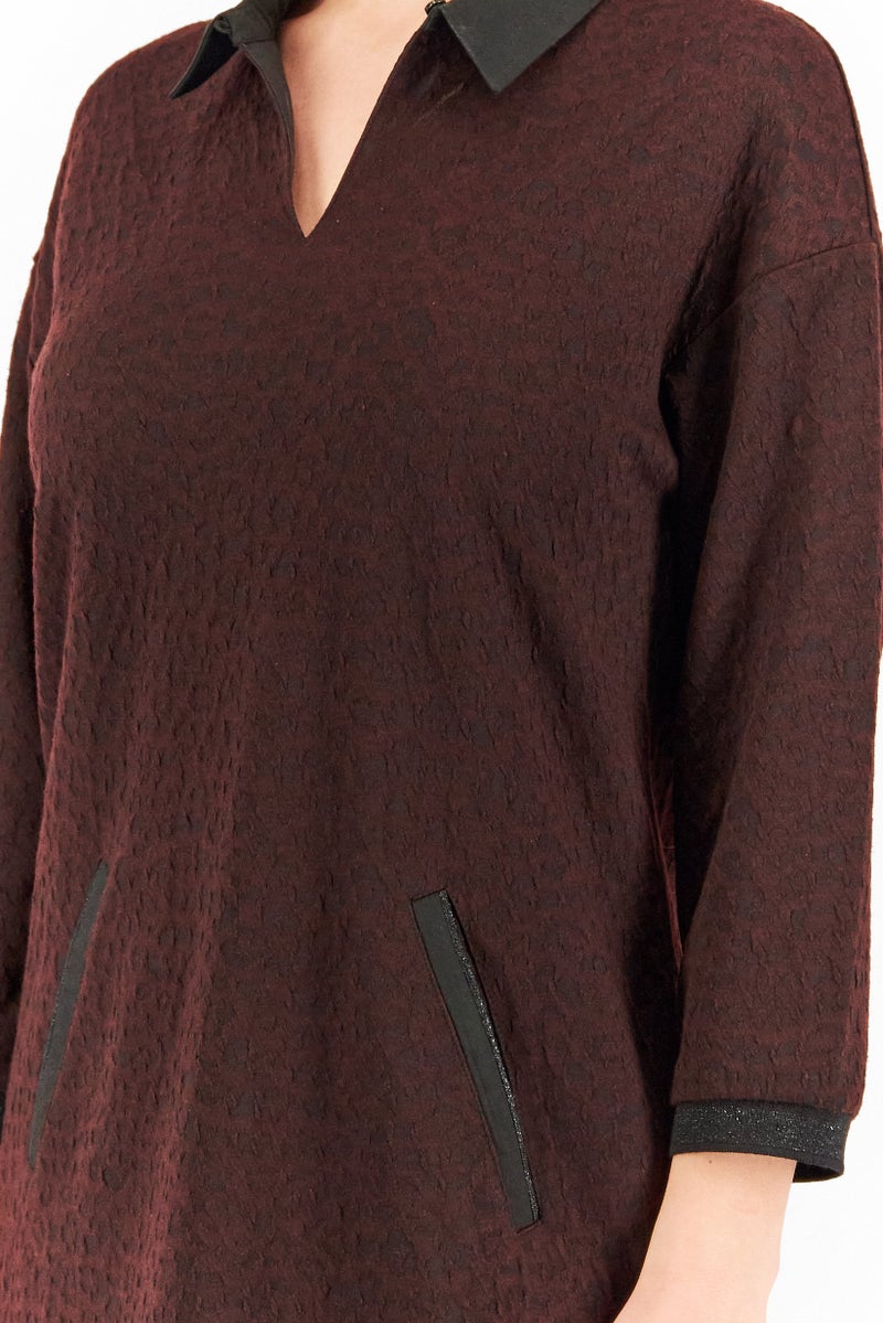 One Step Women Textured 3/4 Sleeve Mini Dress, Brown And Black - Image 2