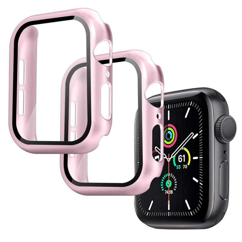 Arae Apple Watch 44mm/40mm Series 6/5/4/SE 2-Pack Case with Tempered Glass Screen Protector, Pink+Clear - Image 1