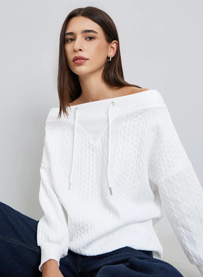 تايك تو Textured Off Shoulder Long Sleeve Sweatshirt