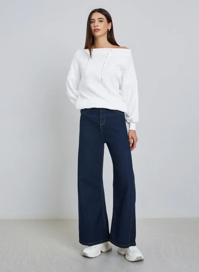 Take Two Textured Off Shoulder Long Sleeve Sweatshirt