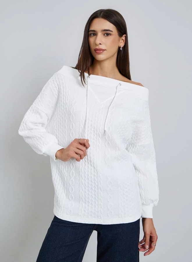 Take Two Textured Off Shoulder Long Sleeve Sweatshirt