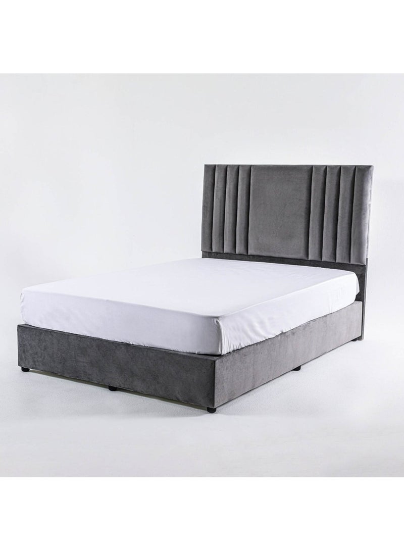 Karnak Superior Upholstered Velvet Bed Frame Bedroom Furniture Strong And Sturdy Modern Design Wooden Bed | Quiet & Comfortable Bed (Queen - 160x200cm, Grey) - Image 4