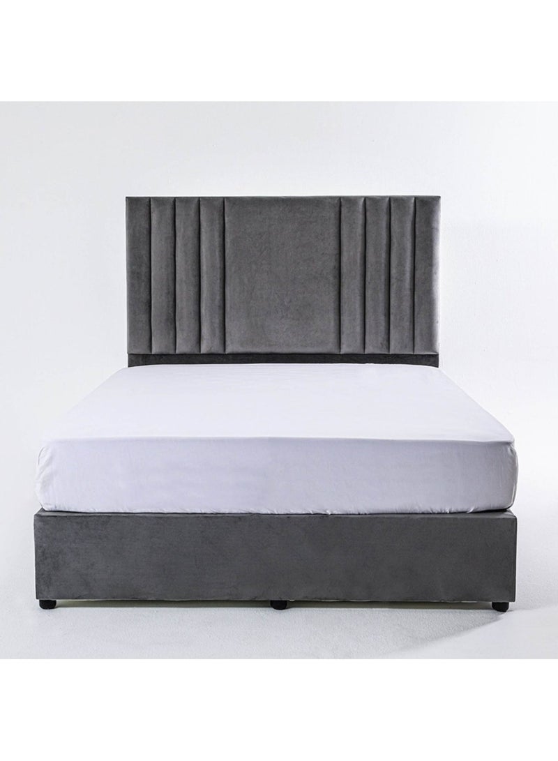 Karnak Superior Upholstered Velvet Bed Frame Bedroom Furniture Strong And Sturdy Modern Design Wooden Bed | Quiet & Comfortable Bed (Queen - 160x200cm, Grey) - Image 3