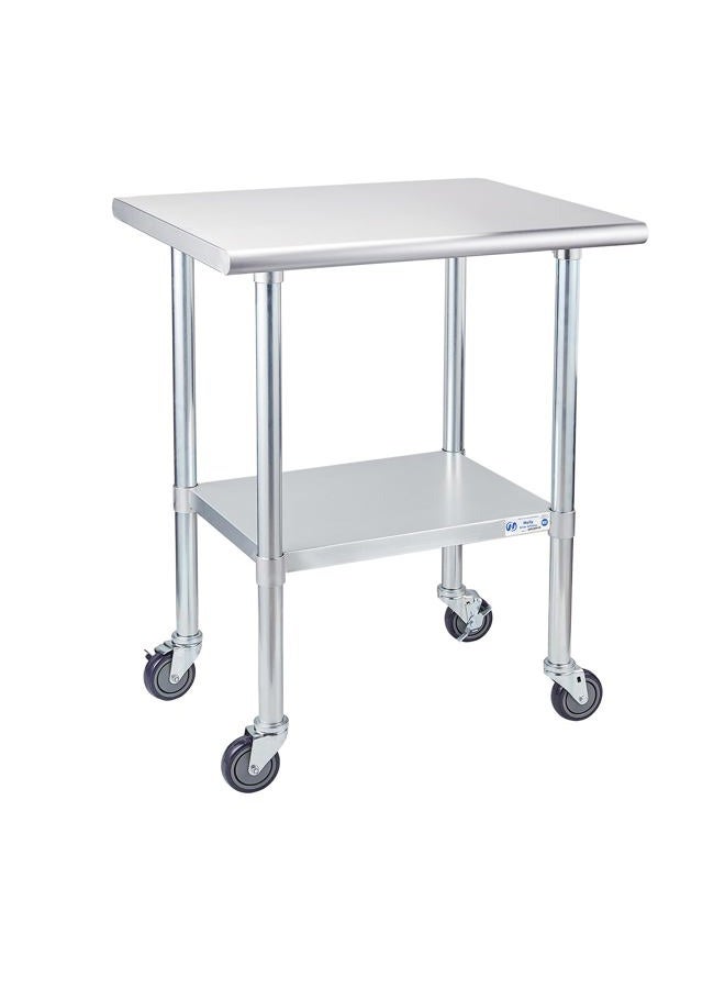 Profeeshaw Stainless Steel Prep Table with Wheels NSF Commercial Work Table with Undershelf for Kitchen Restaurant 24×48 Inch - Image 1