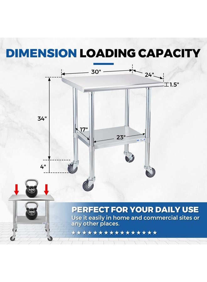 Profeeshaw Stainless Steel Prep Table with Wheels NSF Commercial Work Table with Undershelf for Kitchen Restaurant 24×48 Inch - Image 2