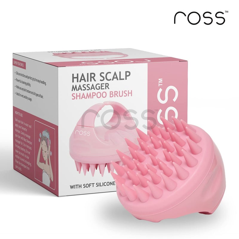 ROSS Hair Scalp Manual Massager Shampoo Hair Brush with Soft Silicone Bristles for Anti Dandruff, Exfoliating Care (Light Pink) - Image 3