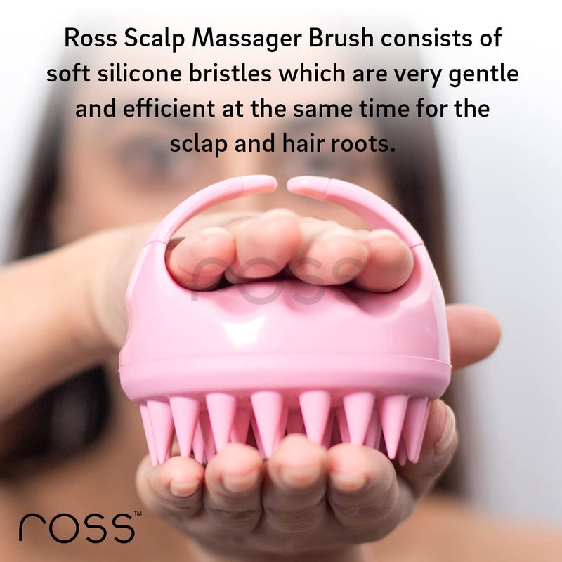 ROSS Hair Scalp Manual Massager Shampoo Hair Brush with Soft Silicone Bristles for Anti Dandruff, Exfoliating Care (Light Pink) - Image 5