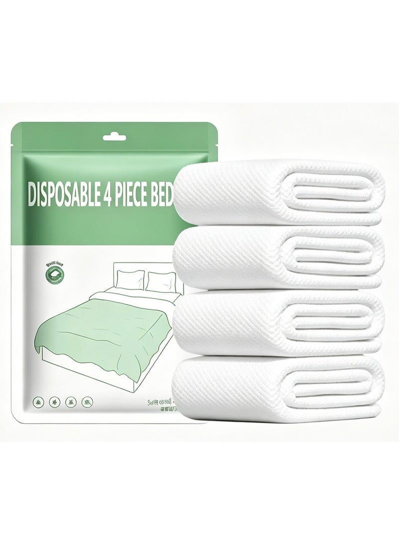 XUN Disposable Bed Sheets for Travel, Portable Disposable Bedding Set with Bed Sheet*1/Quilt Cover*1/Pillowcases*2 Disposable Bed Sheets King Size for Travel Business Trip Camping Hotel (4PCS - 1PACK) - Image 1