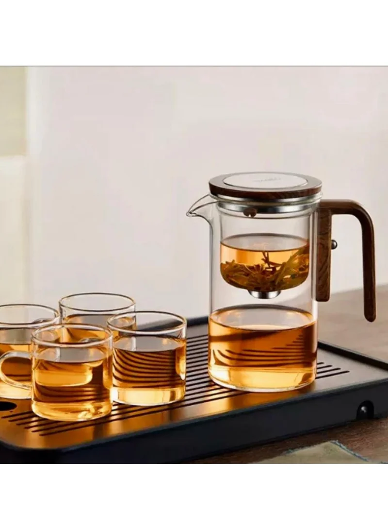 QUESERA Glass Teapot With Wood Handle Heated Resistant One-Click Automatic Glass Tea Pot Tea-720ml