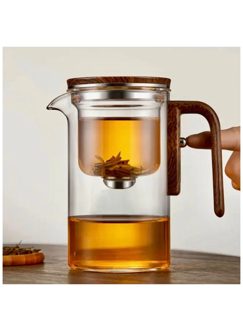 Quesera  Glass Teapot With Wood Handle Heated Resistant One-Click Automatic Glass Tea Pot Tea-720ml  | Best Price UAE