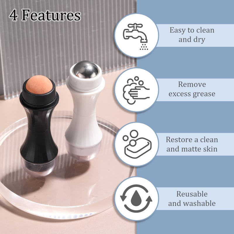 JPNK Oil Absorbing Volcanic Roller, Portable Reusable Oil-Resistant Face Roller, Oil Control Natural Stone Facial Tool, Suitable for Traveling at Home or Going Conduct for Skin Massage 2PCS - Image 3