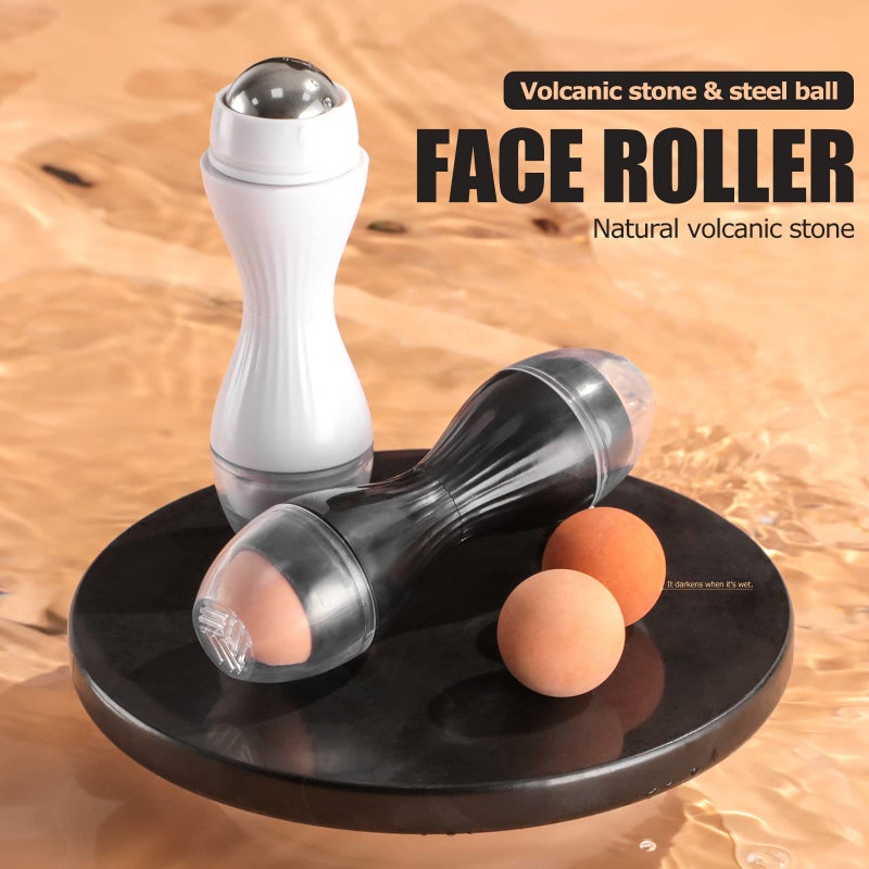 JPNK Oil Absorbing Volcanic Roller, Portable Reusable Oil-Resistant Face Roller, Oil Control Natural Stone Facial Tool, Suitable for Traveling at Home or Going Conduct for Skin Massage 2PCS - Image 2