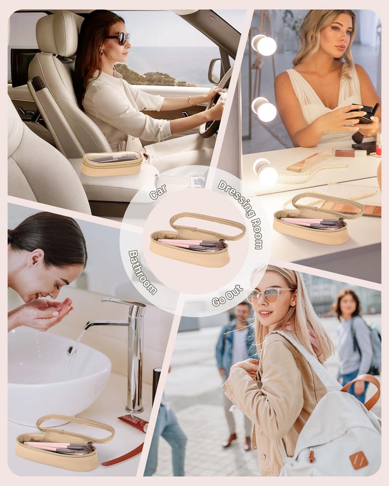 Soimeat Clear Travel Makeup Brush Holder, Leather Makeup Brush Toiletry Bag, Khaki, Small, Clear Travel Makeup Brush Bag - Image 5