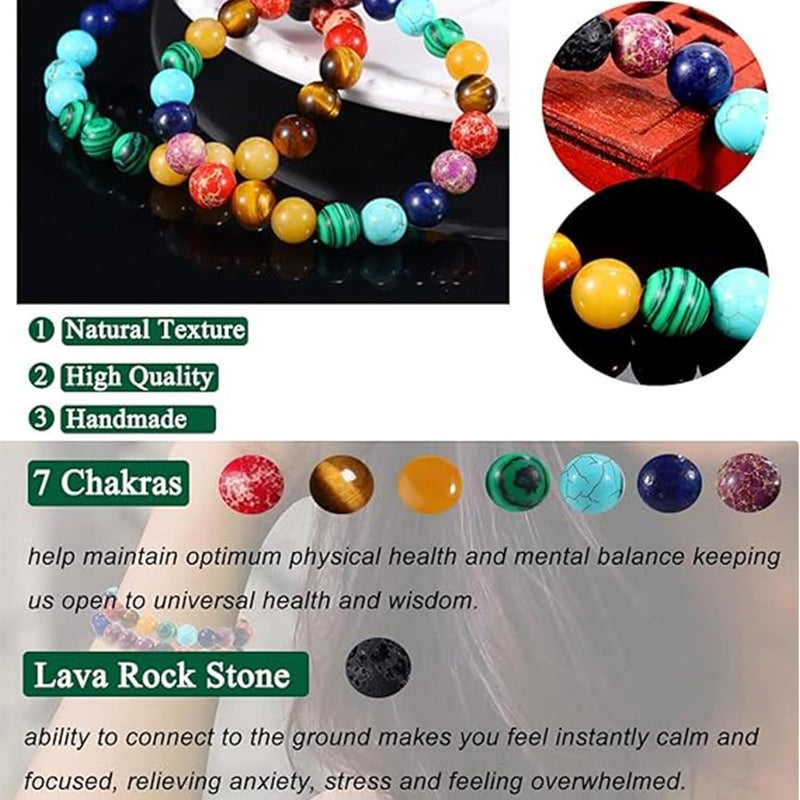 Excefore Natural Stone Bracelet, Healing Power Gemstone Crystal Beads, Friendship Bracelets, Stretch Bracelets Jewelry for Women, Braided Stone Bracelet, Emperor Volcanic Stone Beaded 2PCS - Image 5