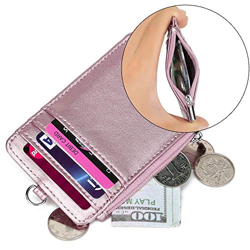 Leamekor ID Badge Holder with Neck Lanyard PU Leather ID Badge Wallet Case with 1 ID Window, 4 Card Slots, 1 Side Zipper Pocket - Image 4