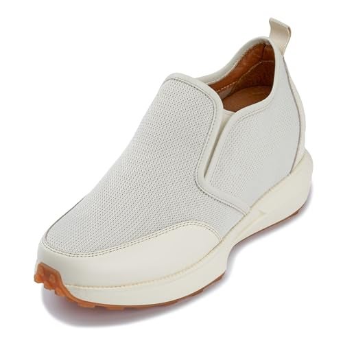 CALTO Men's Invisible Height Increasing Elevator Shoes - Off White Lightweight Mid-Top Casual Sneaker Loafer - 3.3 Inches Taller - J1434 - Size 10.5 D(M) US - Image 1