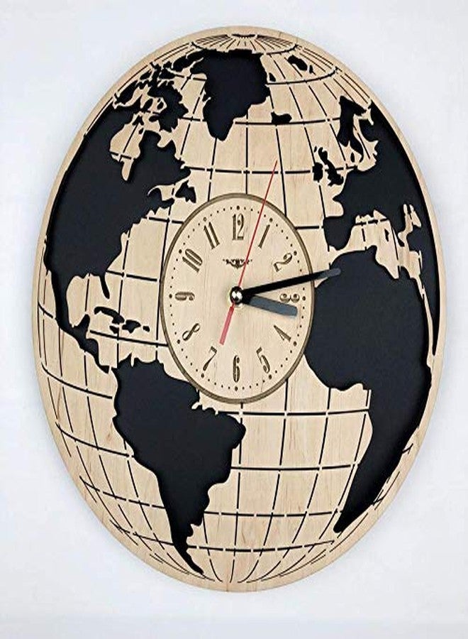 NABSTER Eco Birch Wood Earth Globe Worlds Map Silent Quartz Movement Wall Clock for Home Decor, 12 Inch, Black, Brown - Image 1