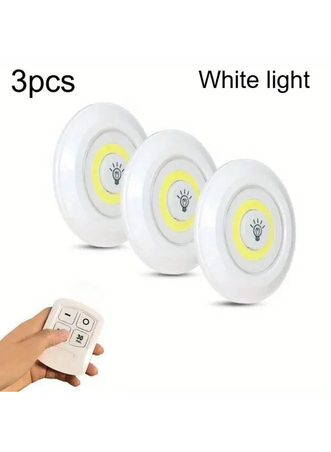 3 حزمة إضاءة منطقة LED بيضاء مع جهاز تحكم عن بعد للخزائن والخزائن والخطوات - Image 1