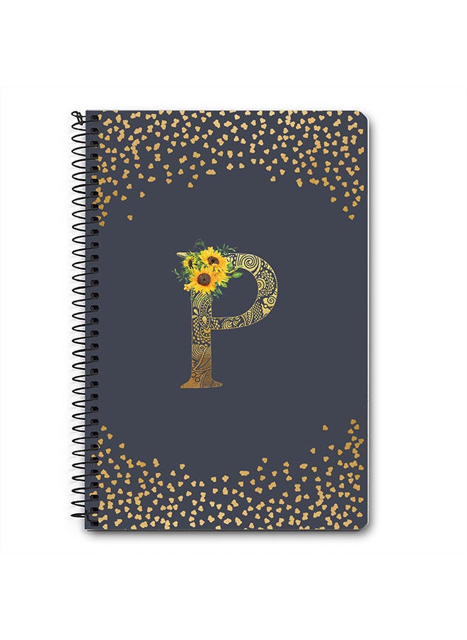 Stylizedd - Designer A5 Spiral Notebook Memo Notepad Journal - Custom Monogram Initial Letter Mandala Floral Pattern Alphabet - P - Grey - Image 1