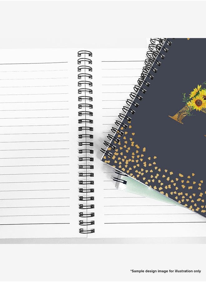 Stylizedd - Designer A5 Spiral Notebook Memo Notepad Journal - Custom Monogram Initial Letter Mandala Floral Pattern Alphabet - P - Grey - Image 1