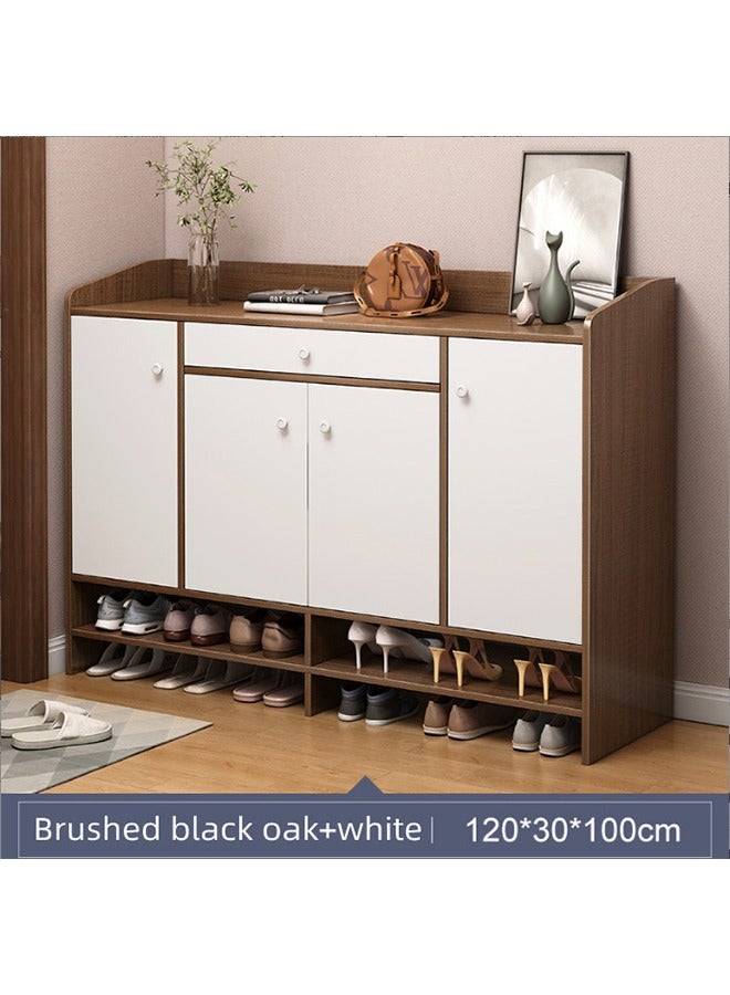 رفوف الأحذية الكبيرة منظم تخزين الأحذية خزانة الأحذية قائمة بذاتها مع 4 أبواب مدخل خشبي منظم تخزين الأحذية (2 درج 4 أبواب، بني + أبيض) - Image 2