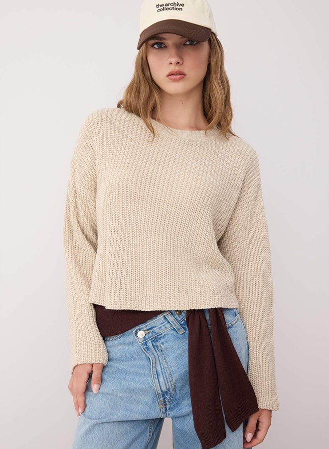 trendyol Stone*001 Crop Basic Plain Wide Pattern Knitwear Sweater - Image 2
