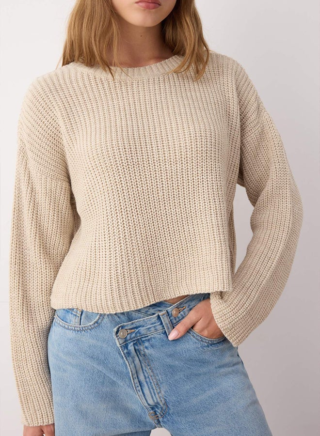 trendyol Stone*001 Crop Basic Plain Wide Pattern Knitwear Sweater - Image 3