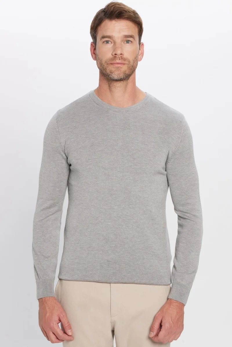 تودورس Men's Slim Fit Crew Neck Gray Knitwear Sweater