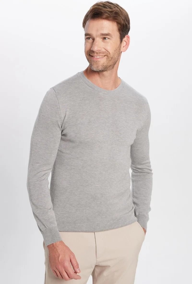 تودورس Men's Slim Fit Crew Neck Gray Knitwear Sweater