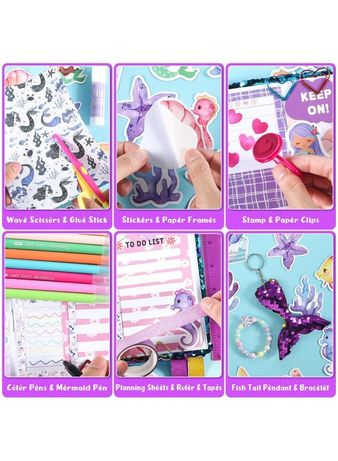 OFFIGIFT 2-Pack DIY Journal Kit for Girls Ages 8-12 13 14 Year Olds, Birthday Gifts for Teen Girls, 110pcs Art Crafts Scrapbook Supplies for Tween Kids, Kawaii Diary Stationary Set with Mermaid Sequin Journal - Image 4
