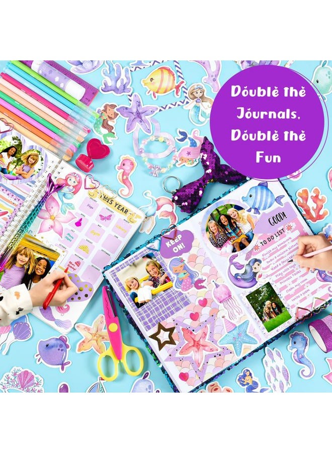 OFFIGIFT 2-Pack DIY Journal Kit for Girls Ages 8-12 13 14 Year Olds, Birthday Gifts for Teen Girls, 110pcs Art Crafts Scrapbook Supplies for Tween Kids, Kawaii Diary Stationary Set with Mermaid Sequin Journal - Image 2