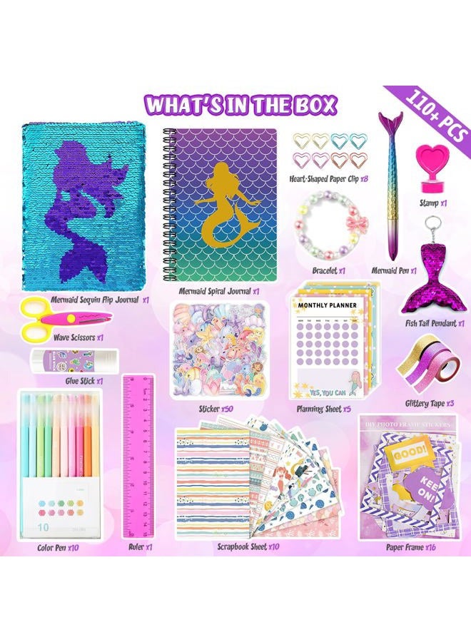 OFFIGIFT 2-Pack DIY Journal Kit for Girls Ages 8-12 13 14 Year Olds, Birthday Gifts for Teen Girls, 110pcs Art Crafts Scrapbook Supplies for Tween Kids, Kawaii Diary Stationary Set with Mermaid Sequin Journal - Image 3
