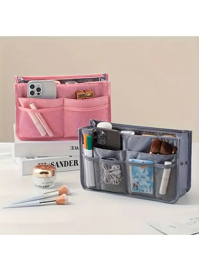 Yellow Multi Pocket Travel Organizer Durable Polyester Toiletry Bag With Compartments Mesh Pockets Secure Zip Closure - Image 5