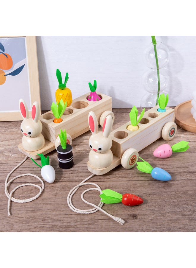Wooden Children's Educational Early Education Toys Creative Three-in-One Radish Rabbit Panda Pulling Fruit Matching Toys-Color:Rabbit 【Can Cut Radish】】 - Image 4
